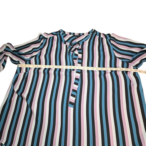 TORRID Easy Care Poly Striped Balloon Sleeve Blouse Split Vee Neck w/ Tie Sz 3X - Picture 7 of 10